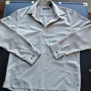 Kenneth Cole New York Large Tan Long Sleeve Men's 1/4 Button Dress Shirt